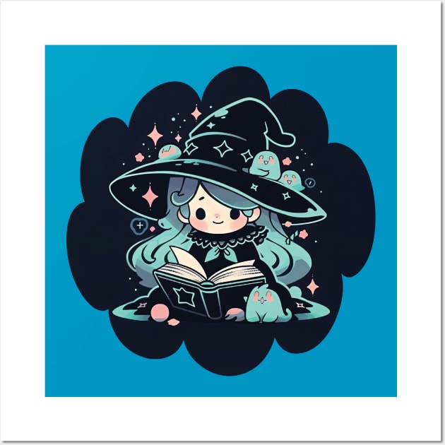 Baby Witch Virgo Zodiac Sign Reading Spell Book Chibi Style Wall Art by The Little Store Of Magic